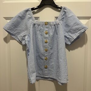 Crewcuts Light Blue Striped Button-Front Peasant Top
